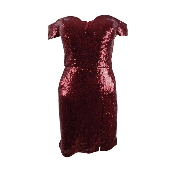 Dress the Population Jada Sequin Off The Shoulder Sweetheart Ruby Red Dress XS - Picture 2 of 8